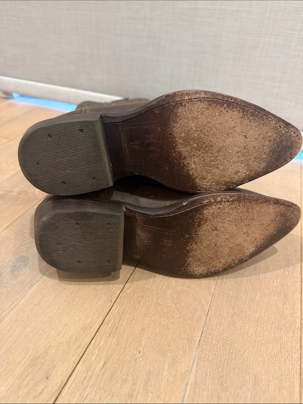 Frye Brown Leather Western Heeled Boots with Stitch Detail - Picture 8 of 10